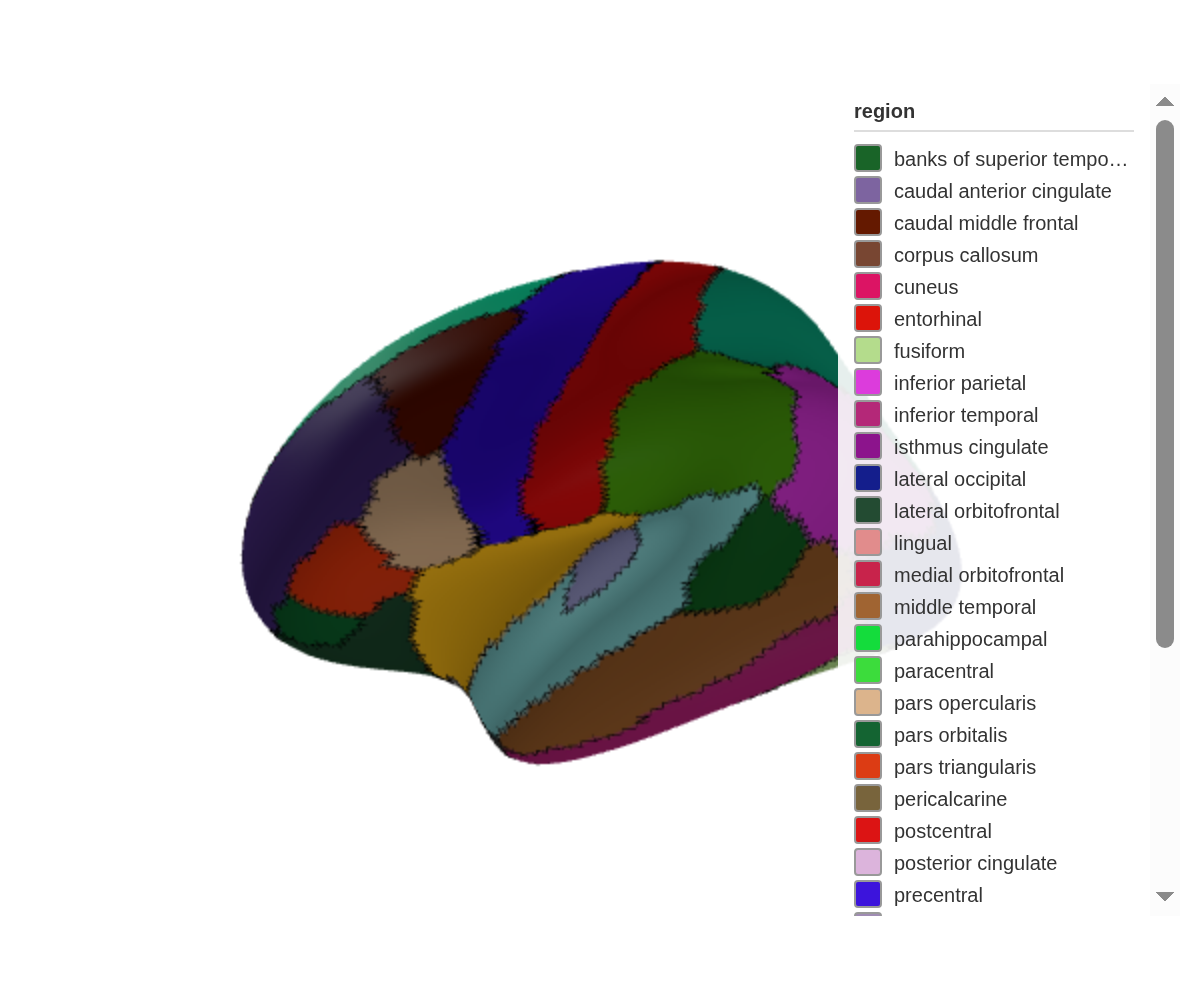 Left hemisphere with thick black lines tracing every region boundary, making the parcellation structure clearly visible.