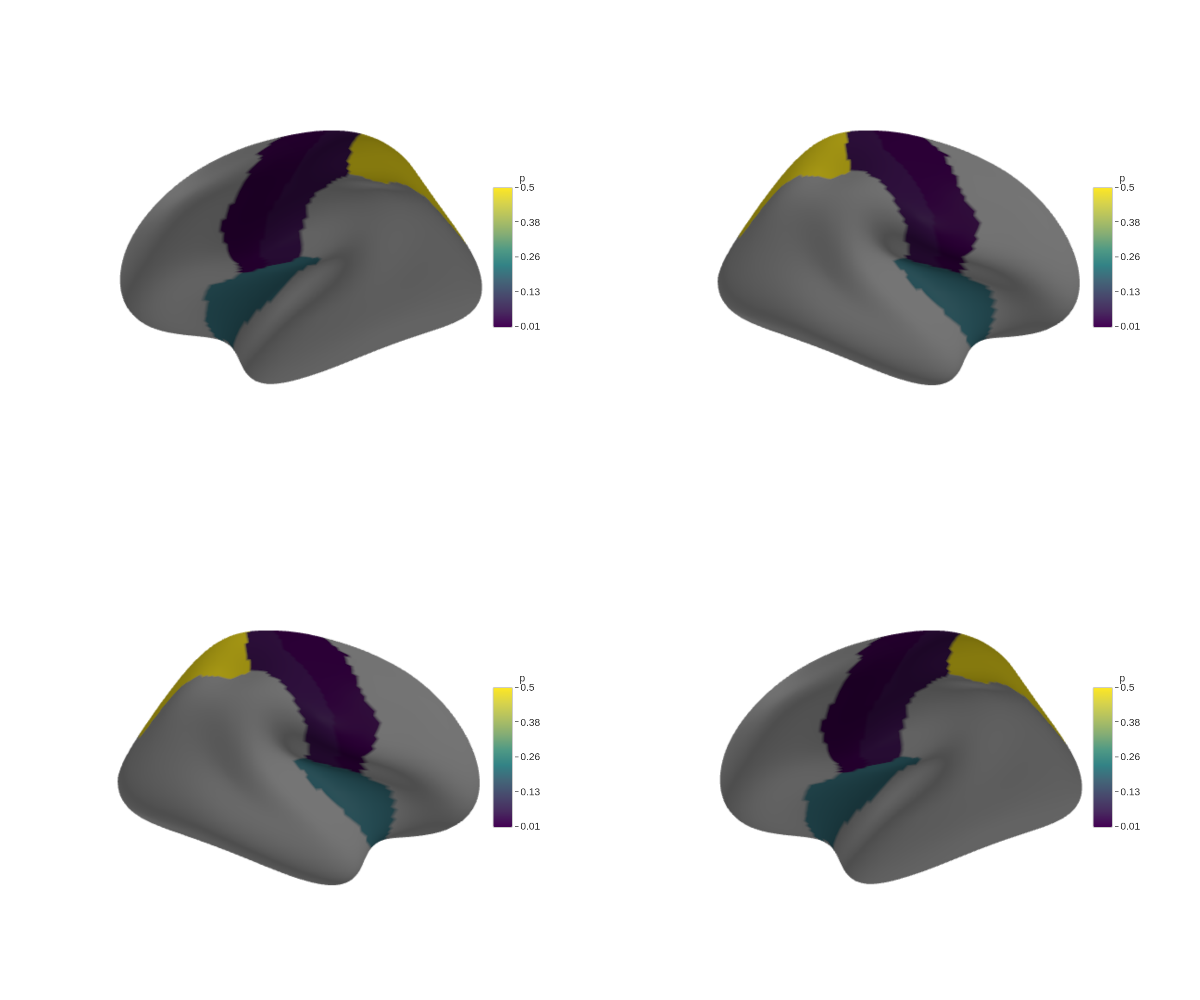 Four views of the same data — left lateral, left medial, right lateral, right medial — stitched into a 2x2 grid.